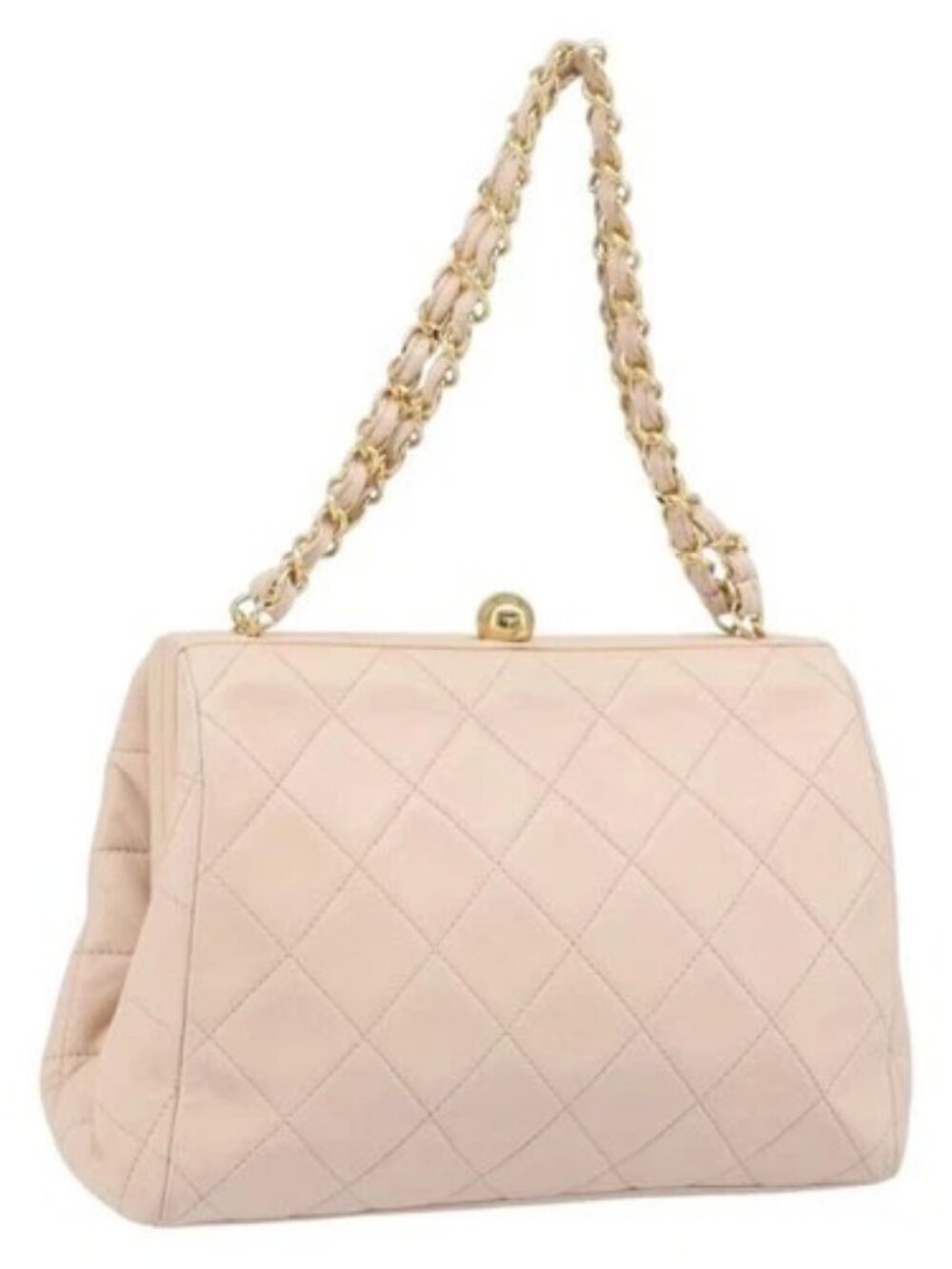 CHANEL Chain Matelasse Hand Bag Lamb Skin Pink Gold CC Auth ka3130SAV